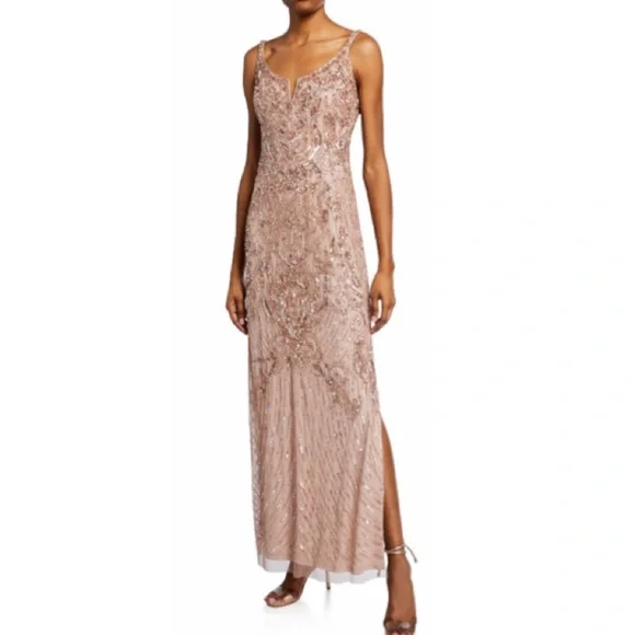 Brand new Aidan Mattox beaded V-NOTCH sleeveless long gown - Picture 3 of 17